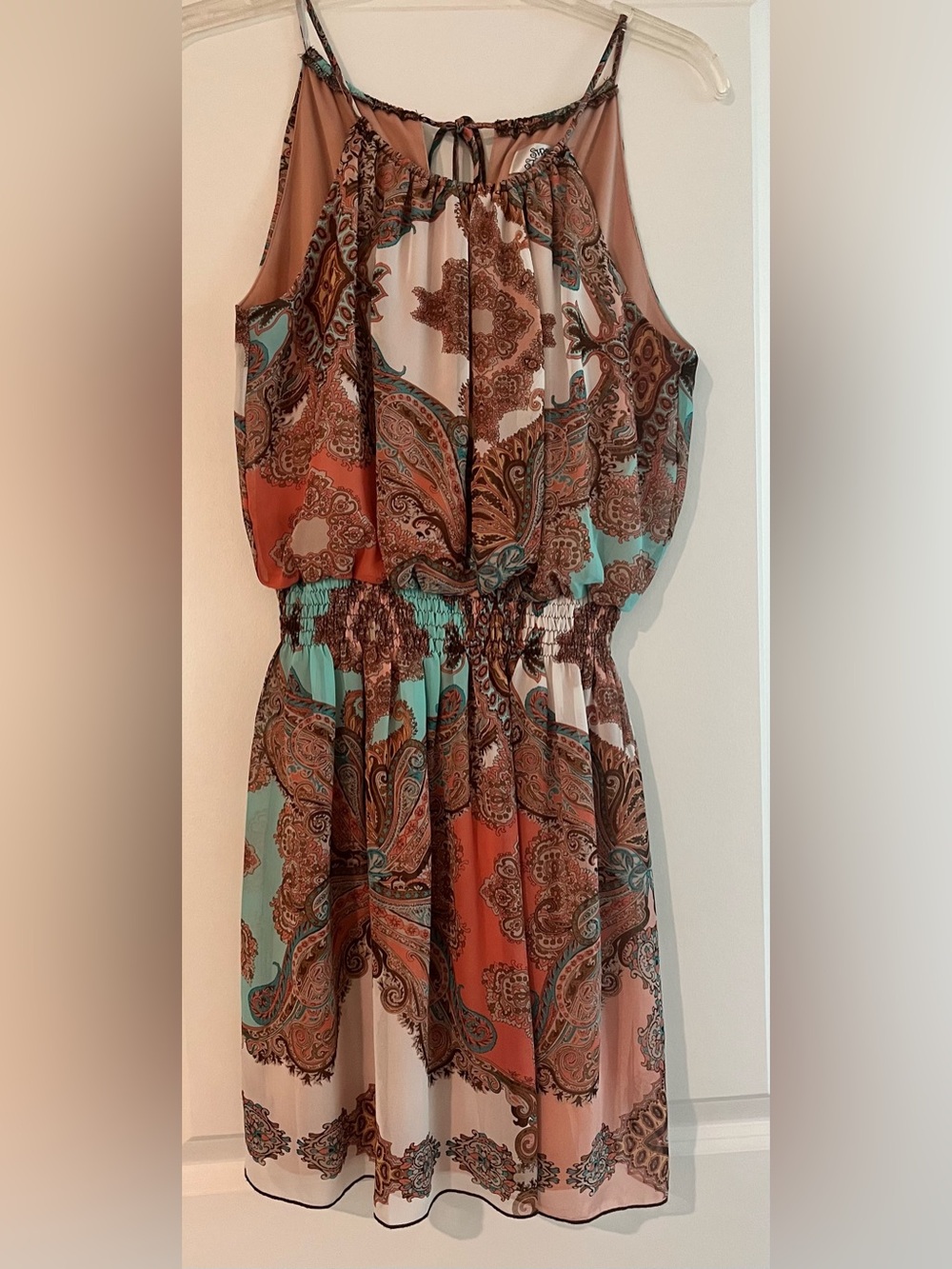 Sweet Storm Paisley Halter Maxi Dress in Coral, Teal & Brown